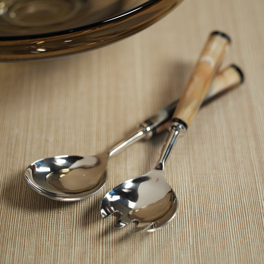 Langham Salad Server Set with Horn Handles - Large