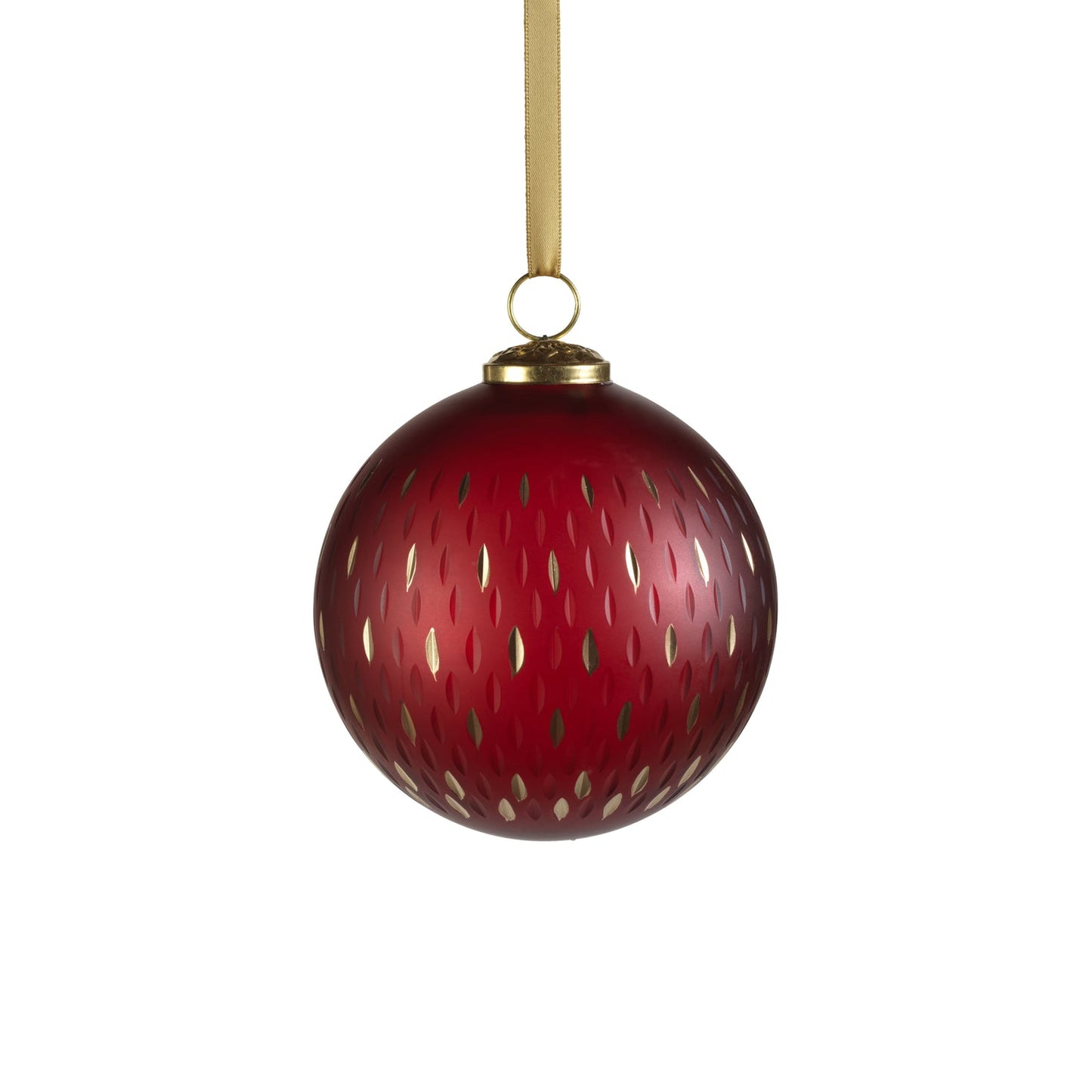 Frosted & Etched in Gold Glass Ornament - Red