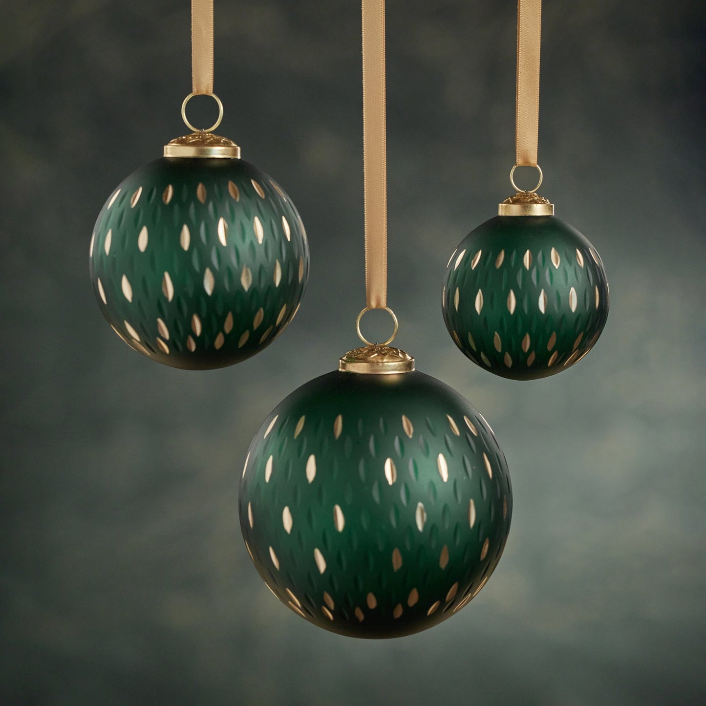 Frosted & Etched in Gold Glass Ornament - Green