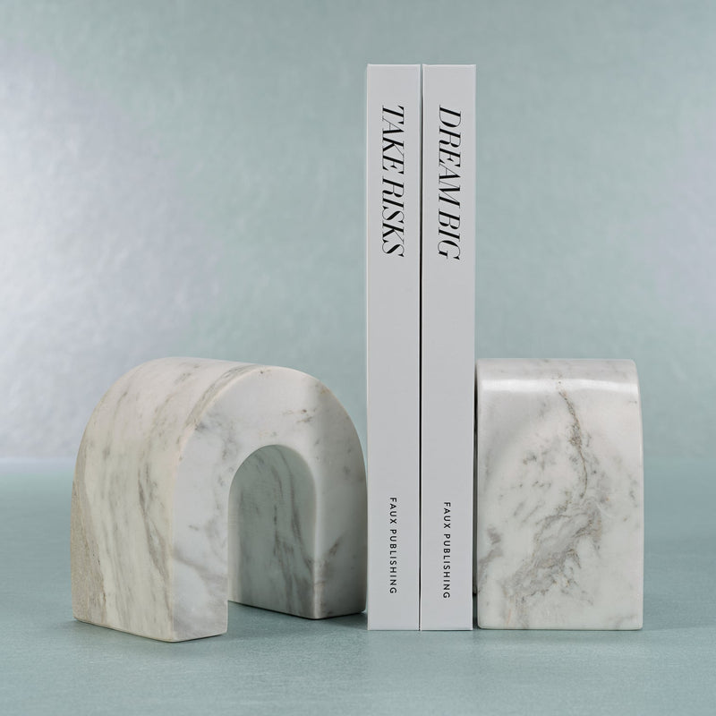 Marquino Set /2 White Marble Bookend - Bookends by Carlyle Avenue