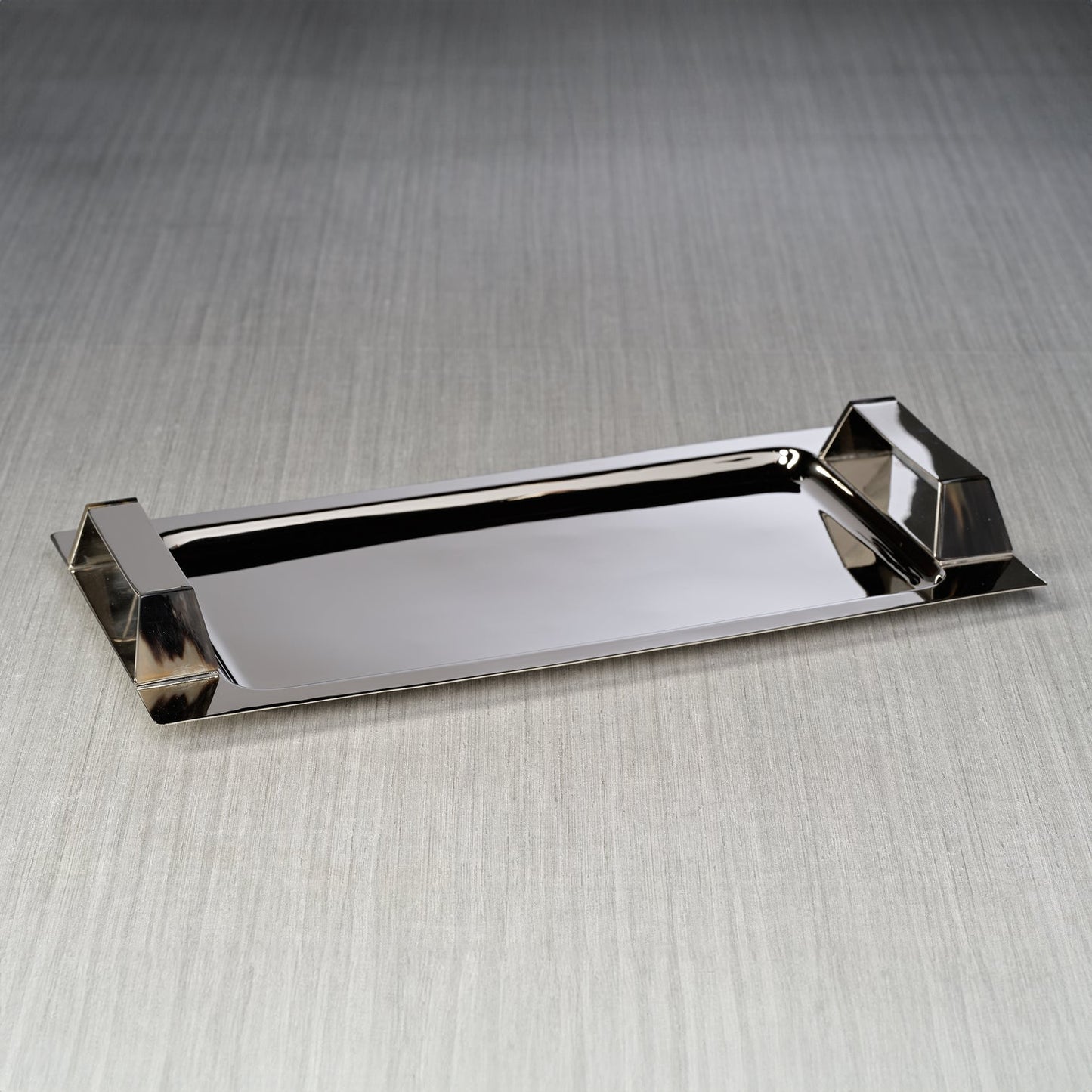 The Berkeley Rectangular Bar Tray with Horn Trim - Polished Nickel