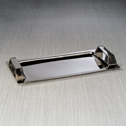 The Berkeley Rectangular Bar Tray with Horn Trim - Polished Nickel - Trays by Carlyle Avenue