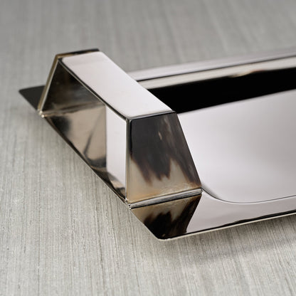 The Berkeley Rectangular Bar Tray with Horn Trim - Polished Nickel - Trays by Carlyle Avenue