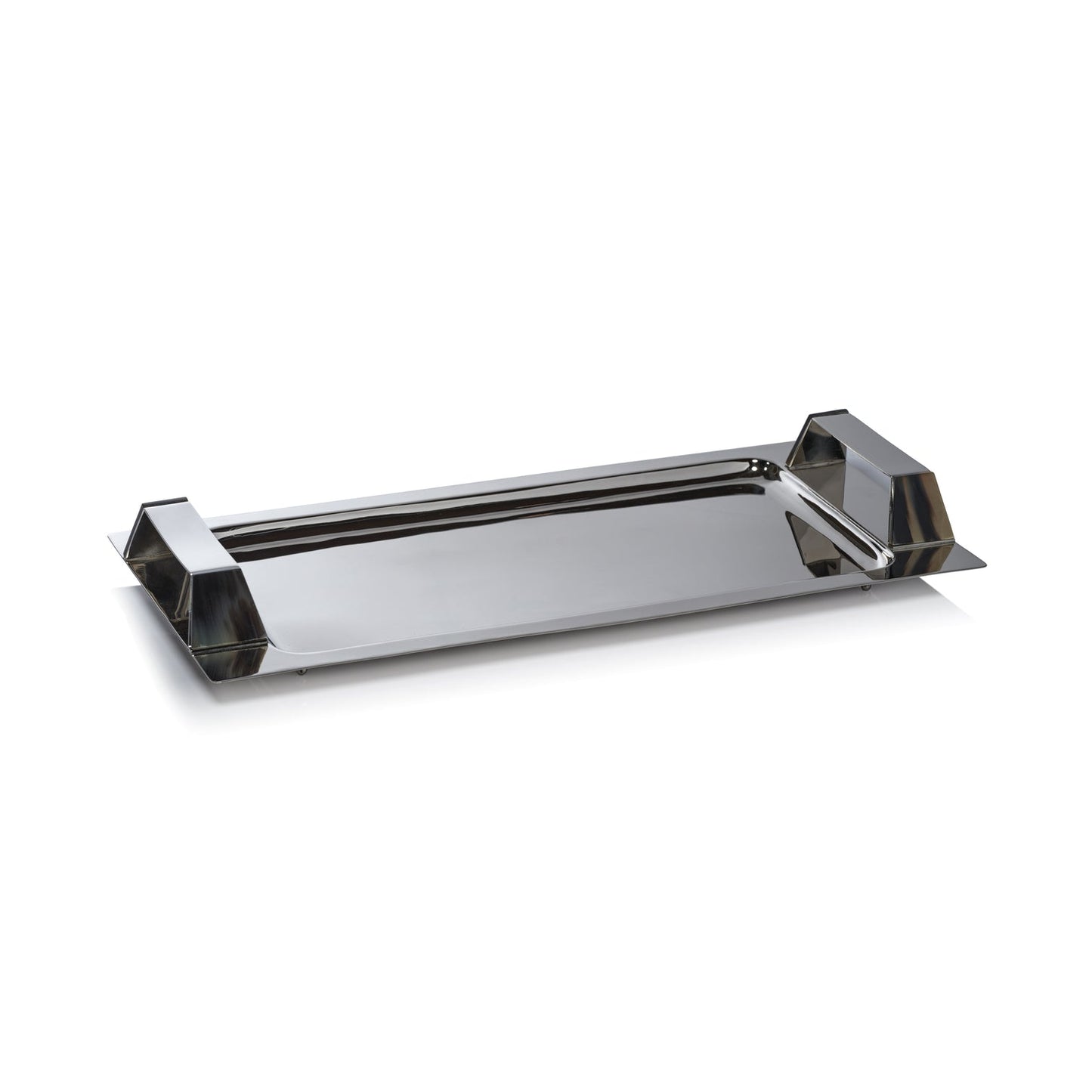 The Berkeley Rectangular Bar Tray with Horn Trim - Polished Nickel