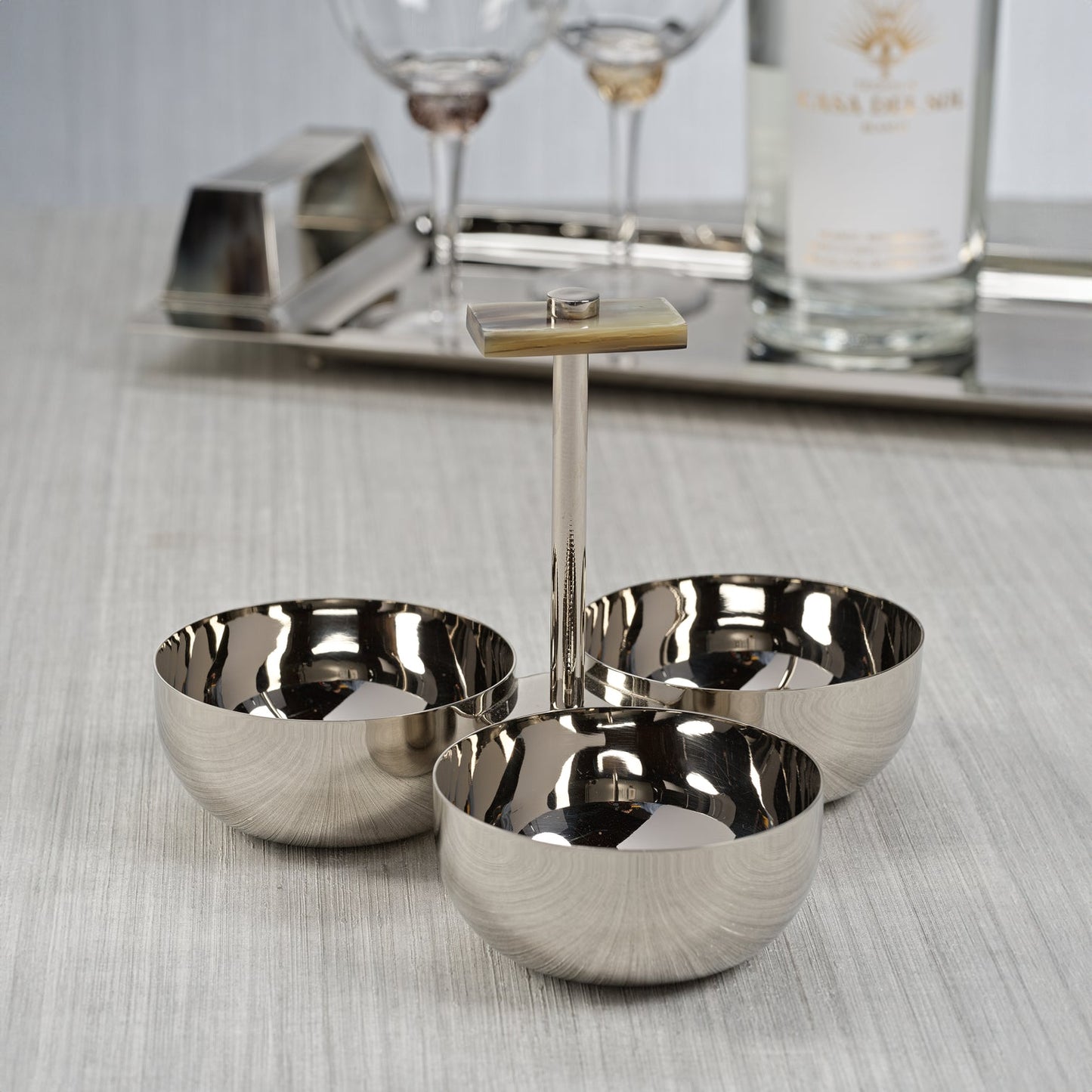 The Berkeley Serving Condiment Set with Horn Trim - Polished Nickel