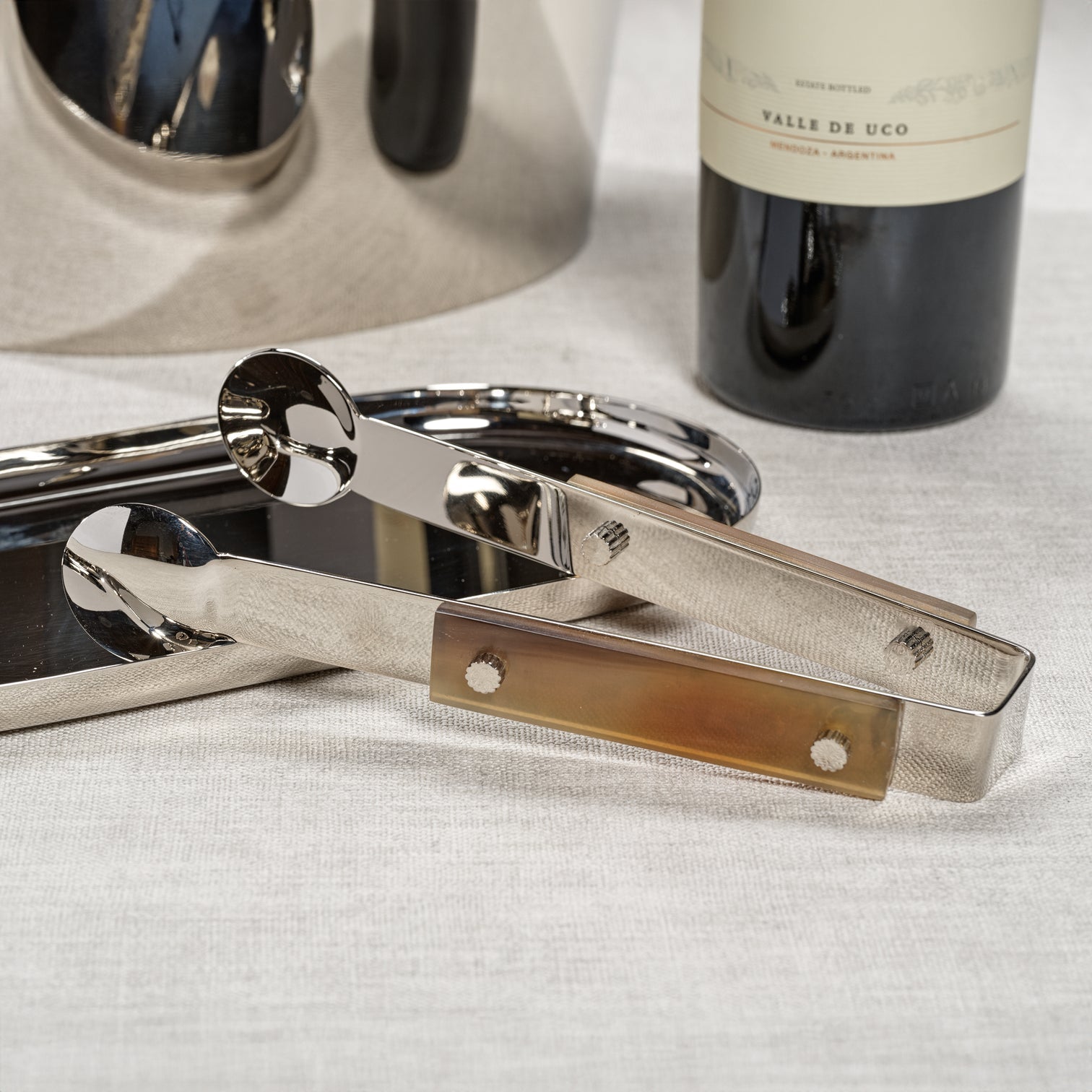 The Berkeley Ice Tong w/Horn Trim - Polished Nickel - Barware by Carlyle Avenue