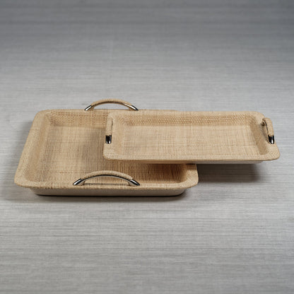 Airelles Raffia and Chambray Serving Tray - Trays by Carlyle Avenue