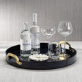 Savoy Leather w/ Brass Handles Round Tray - Blue and Gold - Tray by Carlyle Avenue
