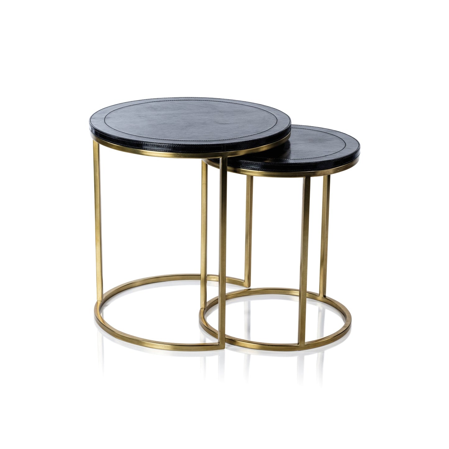 Savoy Leather on Brass Nested Tables - Blue and Gold