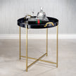 Savoy Blue & Gold Leather Round Tray on Brass Stand