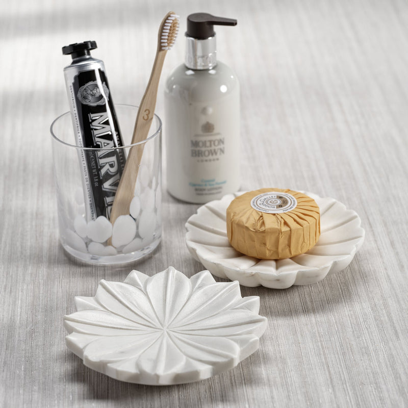 White Lotus Marble Dish, Set of 2 - Soap Dish by Carlyle Avenue