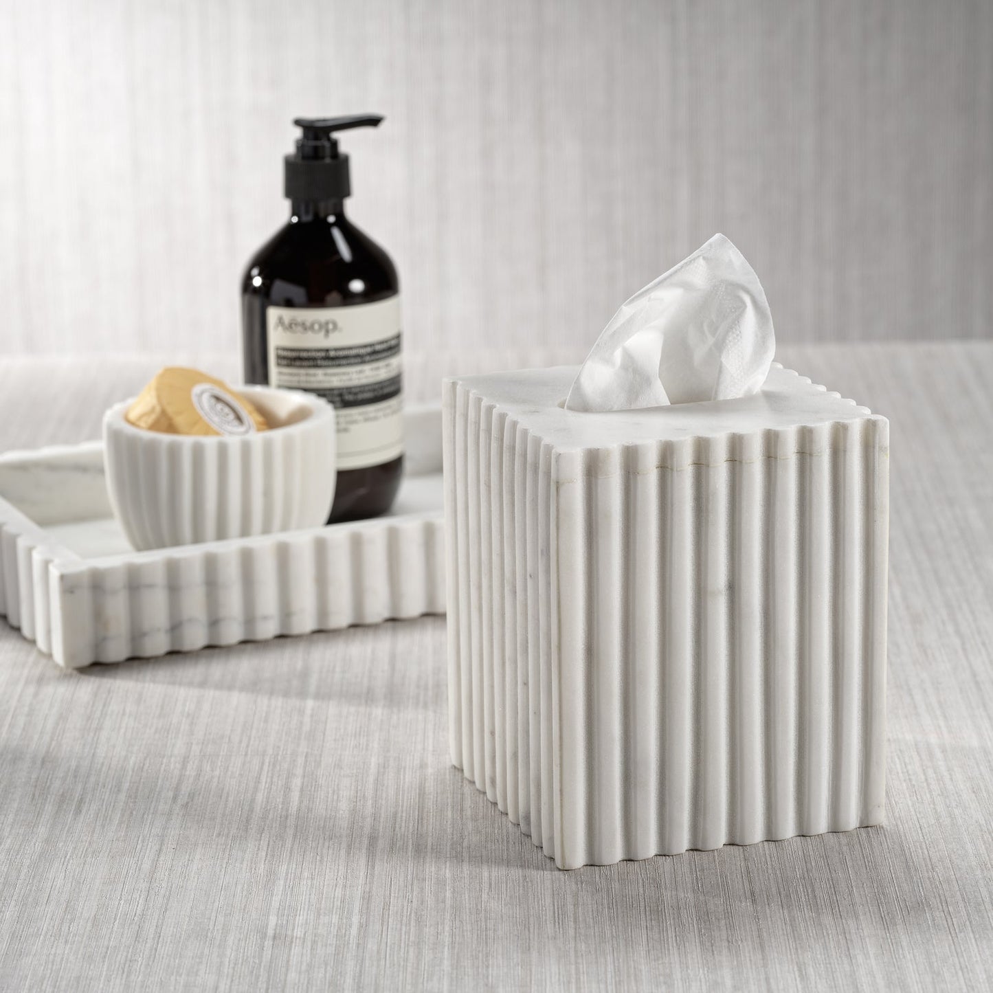 Camogli Fluted White Marble Tissue Box