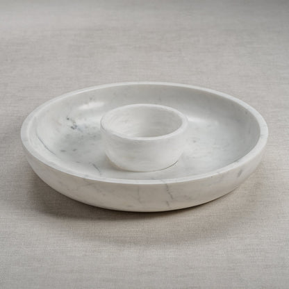 Roma White Marble Chip and Dip Bowl - Serveware by Carlyle Avenue