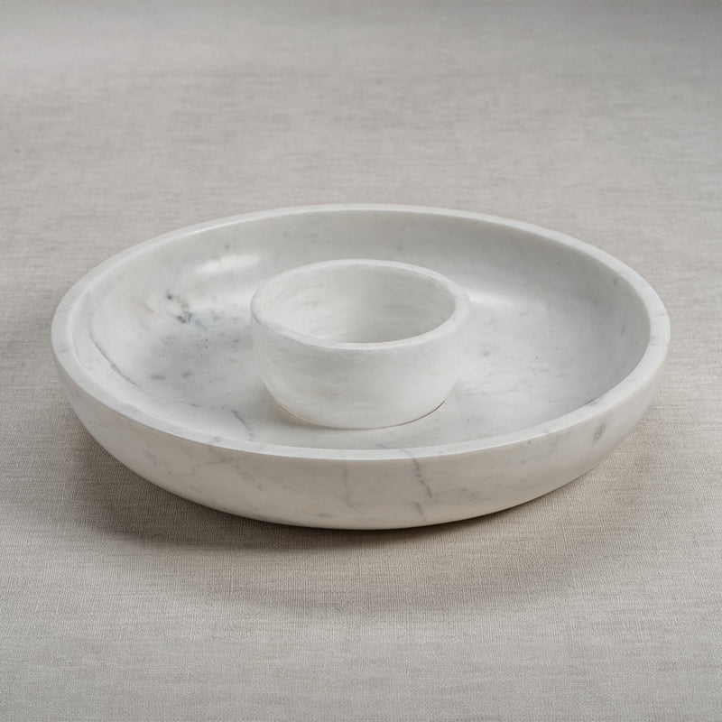 Roma White Marble Chip and Dip Bowl - Serveware by Carlyle Avenue
