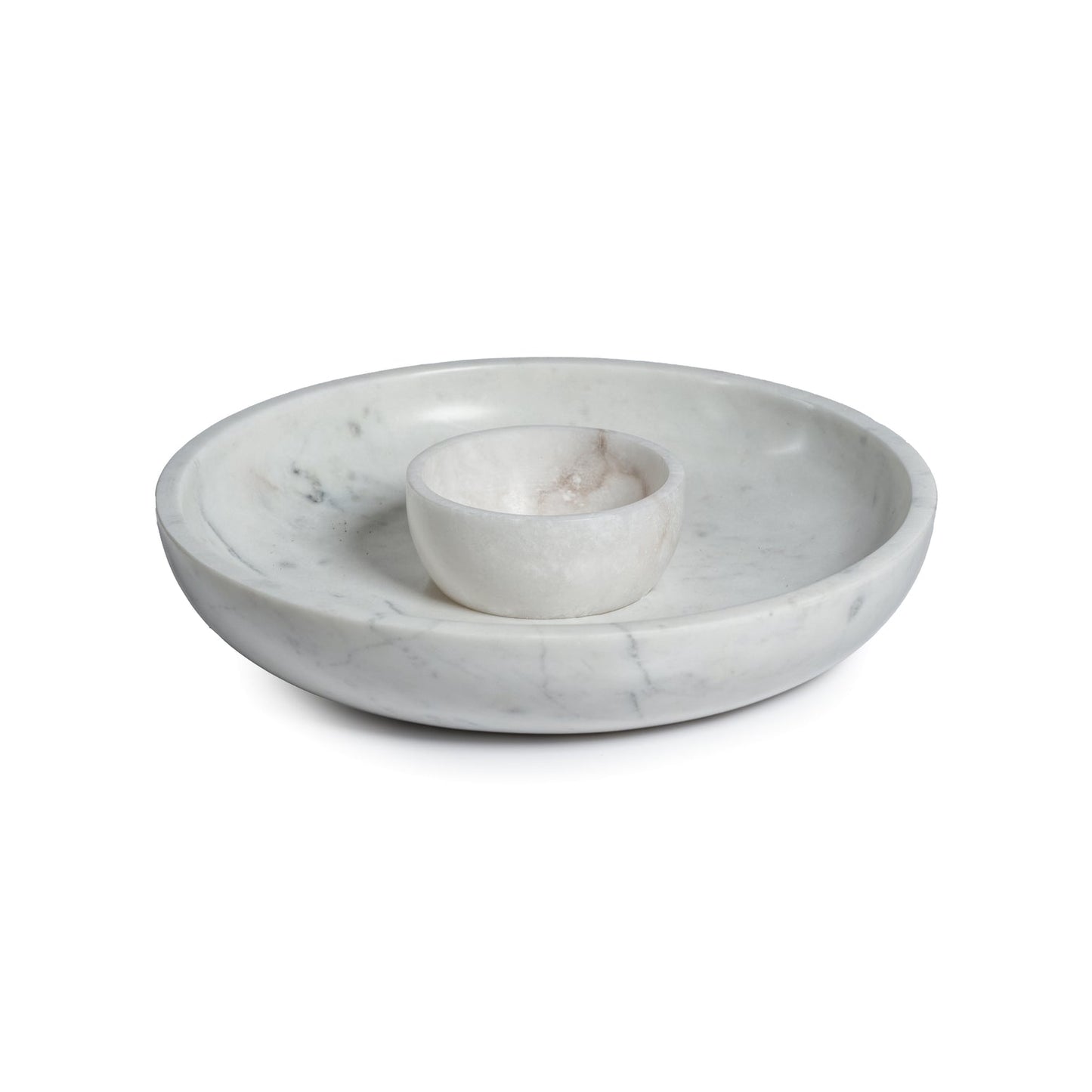 Roma White Marble Chip and Dip Bowl