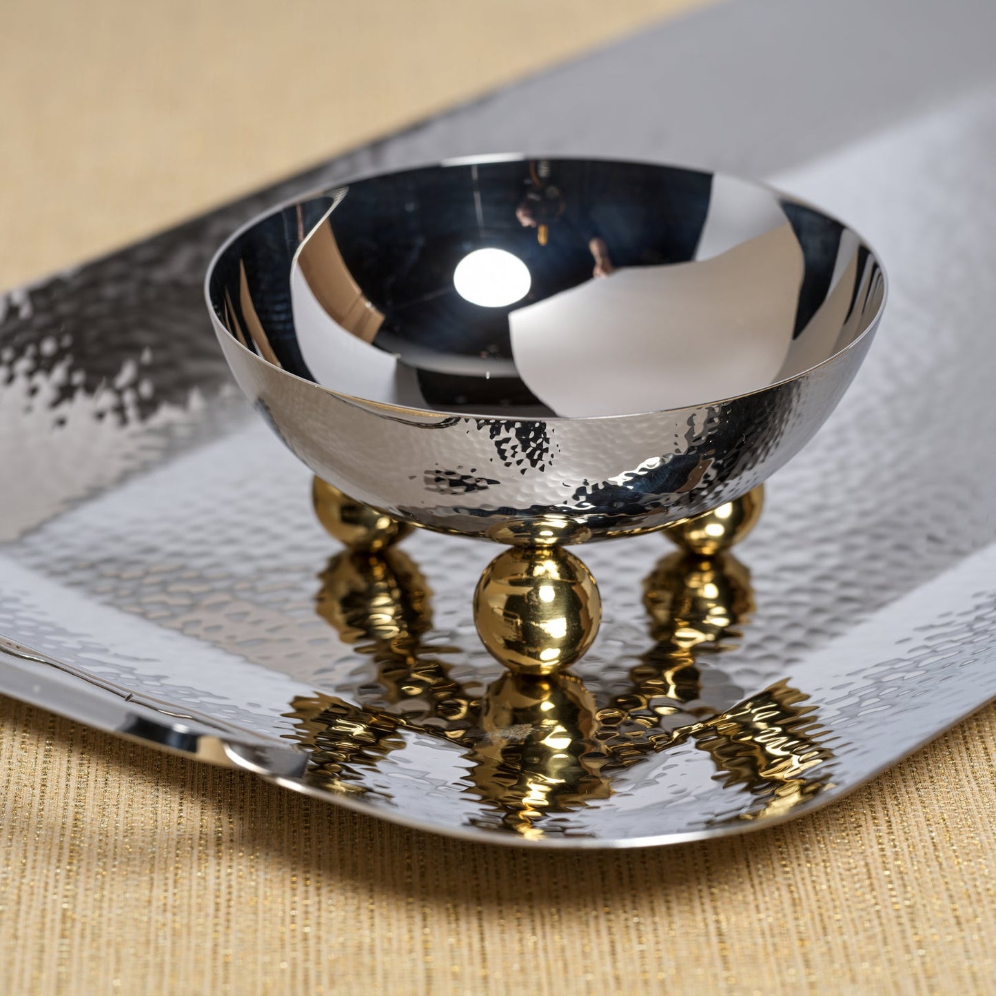 Condiment Bowl - Polished Nickel with Gold Feet