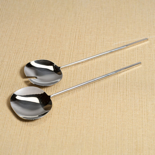 Modern Salad Server Set - Polished Nickel