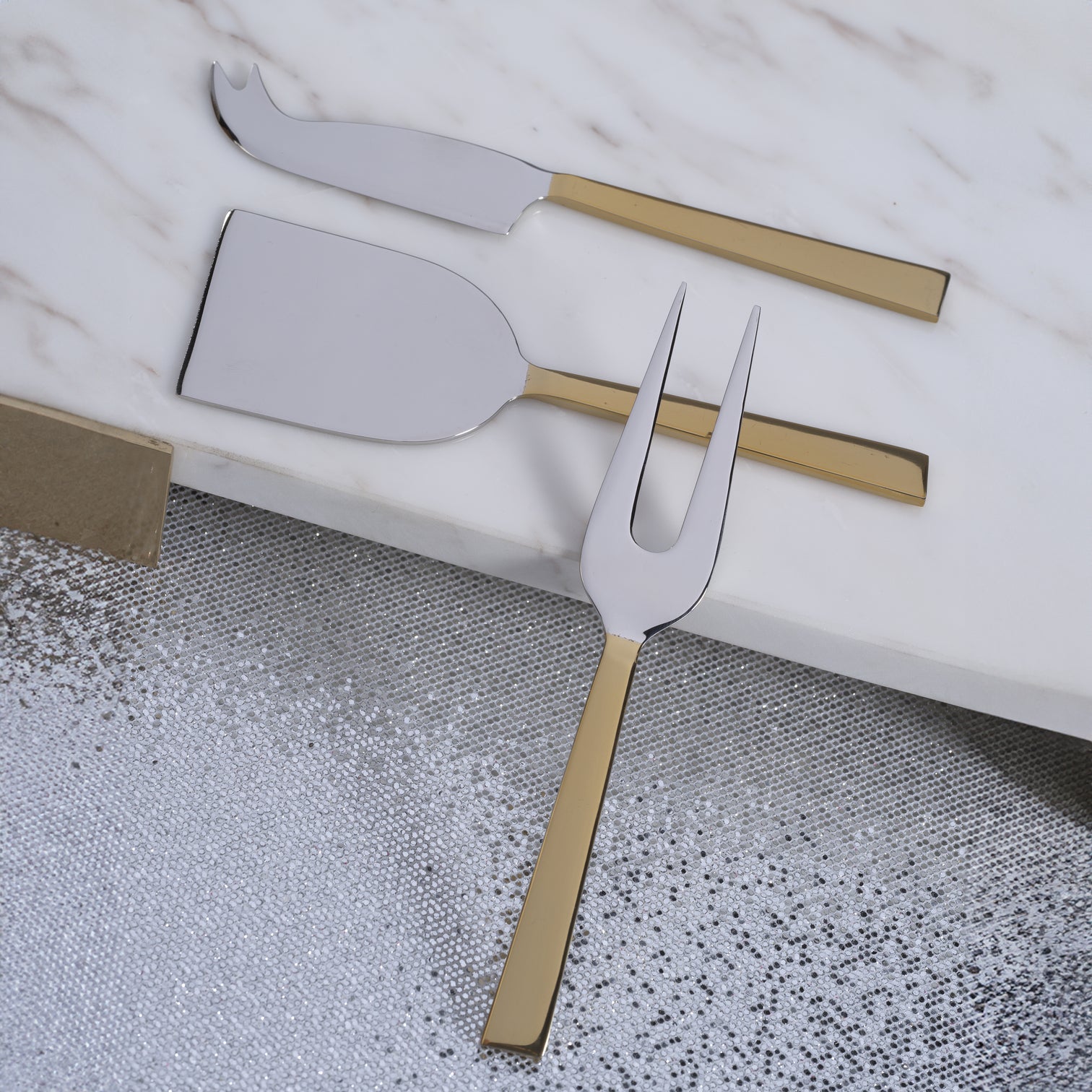 Set of 3 Modern Cheese Knife Set - Polished Nickel & Gold - Cheese Knives by Carlyle Avenue