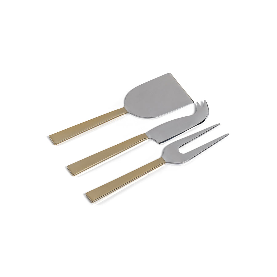 Set of 3 Modern Cheese Knife Set - Polished Nickel & Gold
