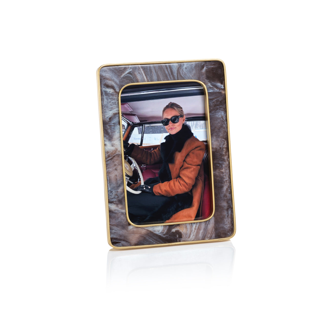 Marbled Hazel Resin Photo Frame w/ Brass Trim