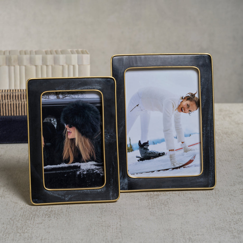 Marbled Black Resin Photo Frame w/ Brass Trim - Picture Frames by Carlyle Avenue