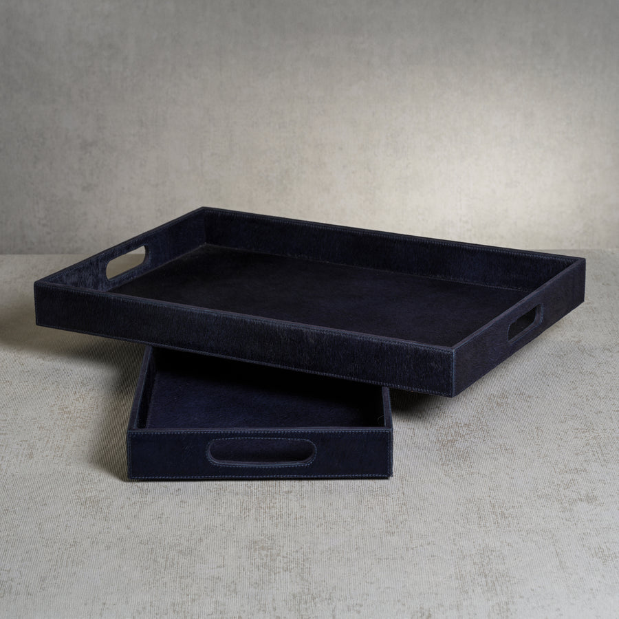 Corviglia Hair On Hide Leather Serving Tray - Navy