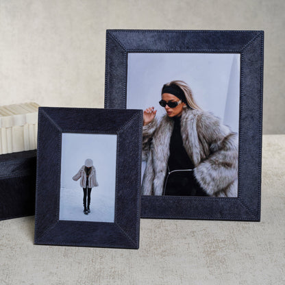 Corviglia Hair-On Hide Leather Photo Frame - Navy - Picture Frames by Carlyle Avenue