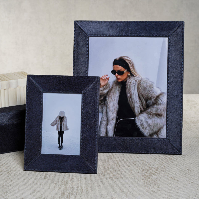 Corviglia Hair-On Hide Leather Photo Frame - Navy - Picture Frames by Carlyle Avenue