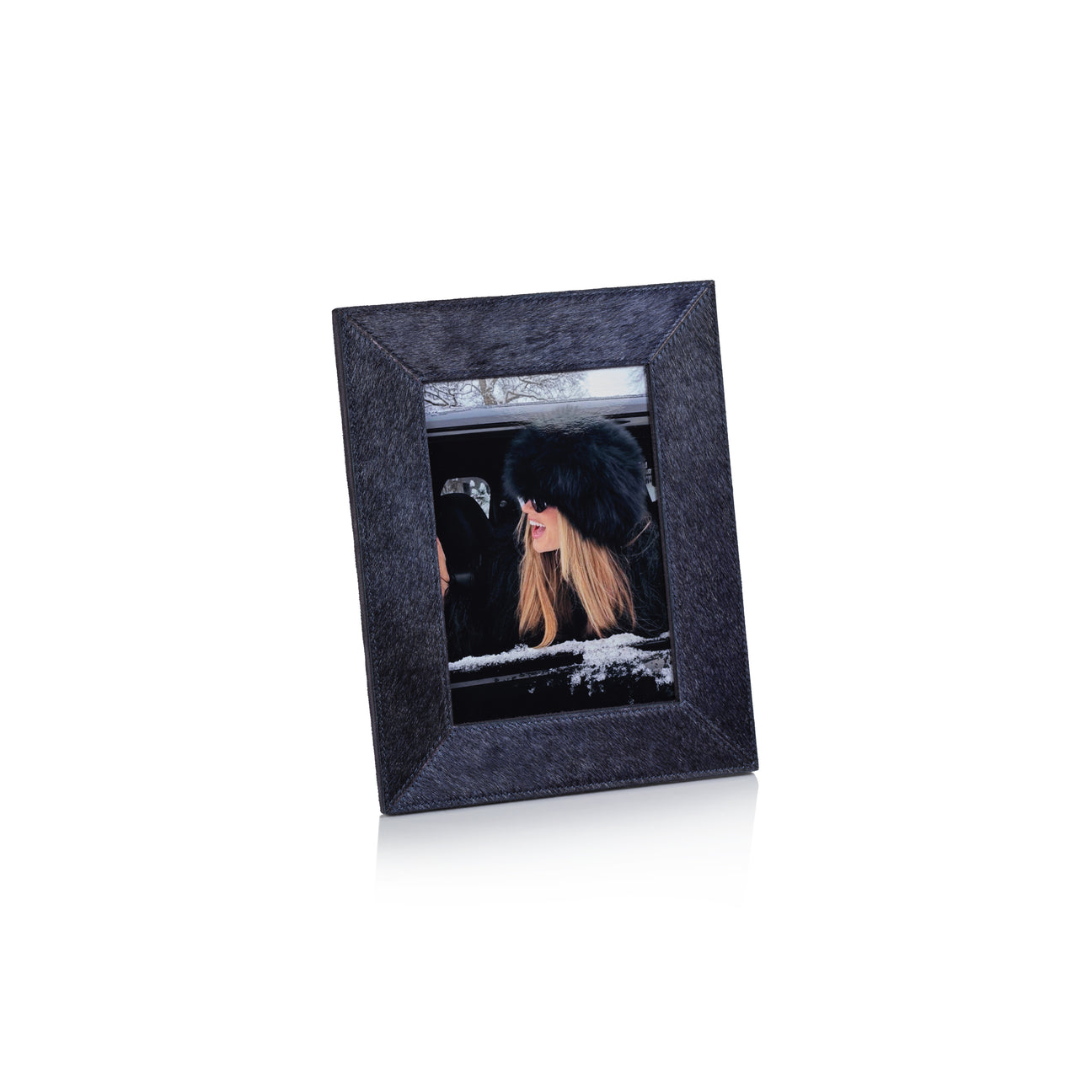 Corviglia Hair-On Hide Leather Photo Frame - Navy