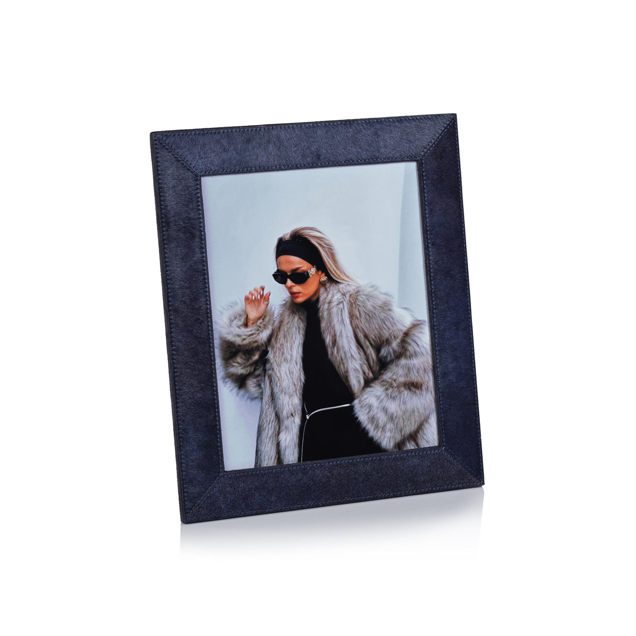 Corviglia Hair-On Hide Leather Photo Frame - Navy