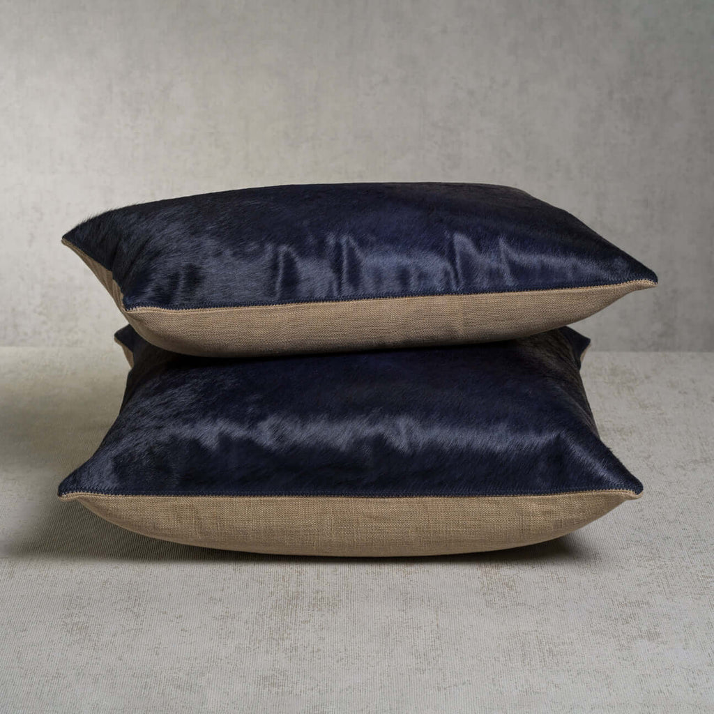 Corviglia Hair-On-Hide Leather Throw Pillow - Navy