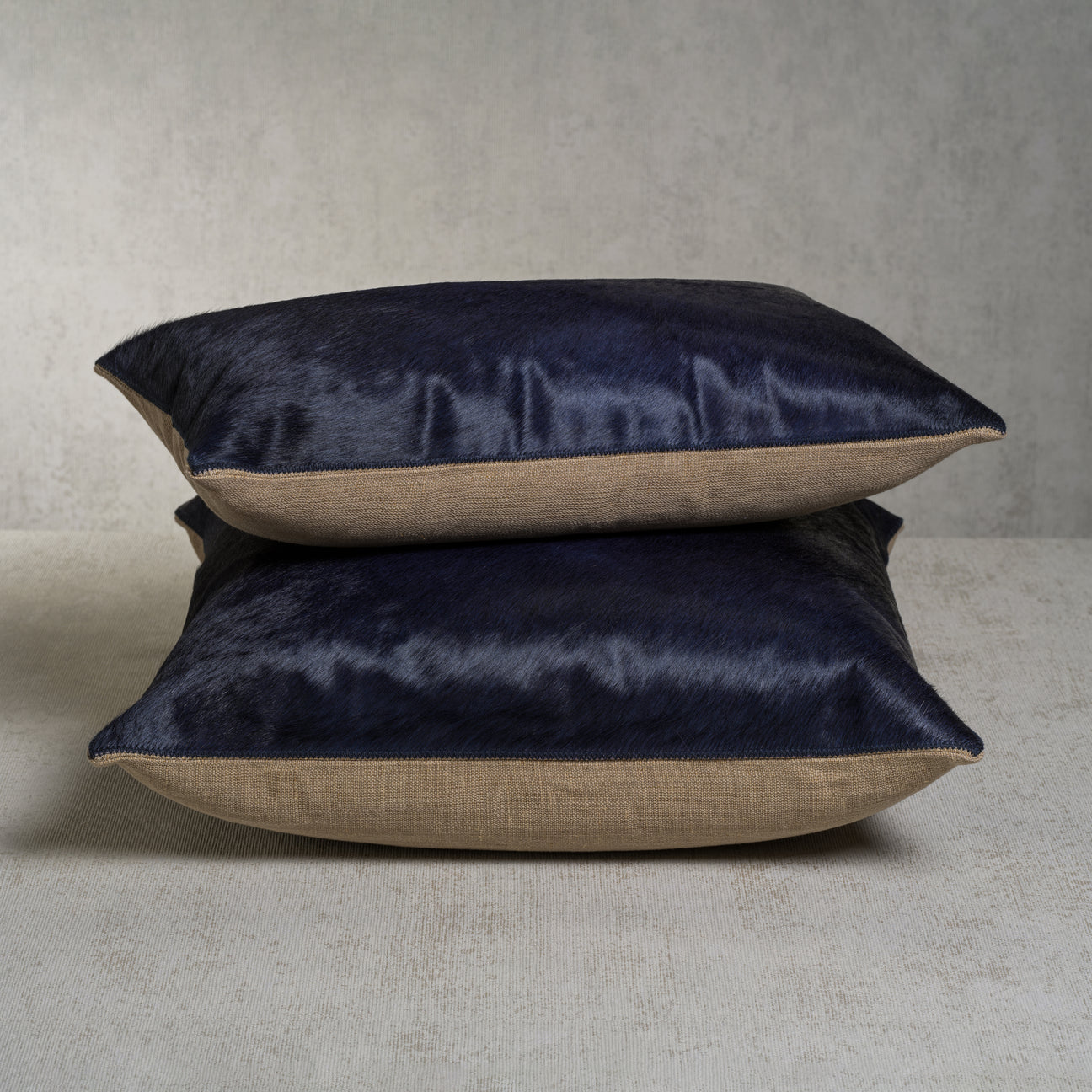 Corviglia Hair-On-Hide Leather Throw Pillow - Navy