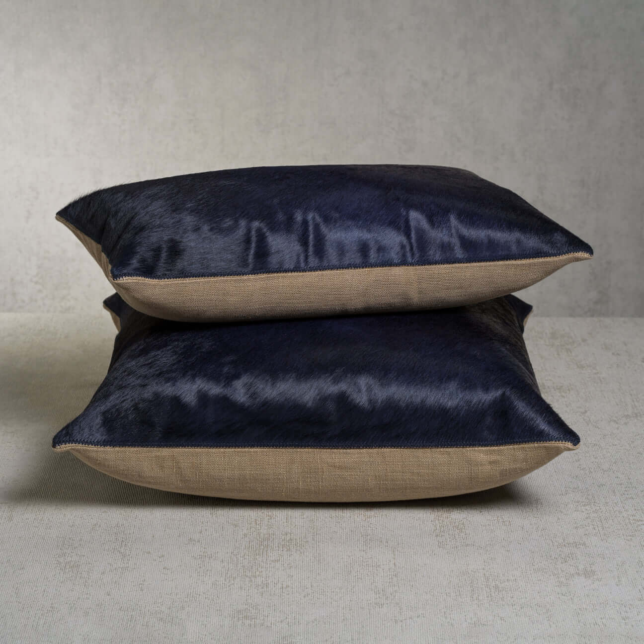 Corviglia Hair-On-Hide Leather Throw Pillow - Navy