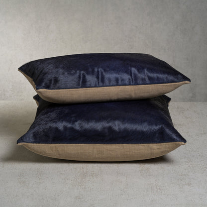 Corviglia Hair-On-Hide Leather Throw Pillow - Navy