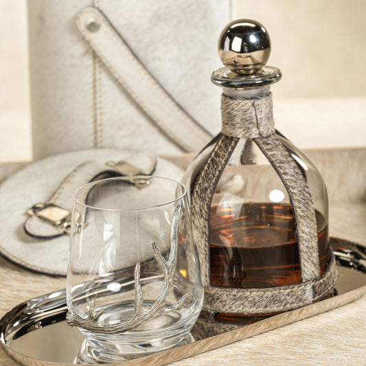 Decanter and glass with antler design on a tray