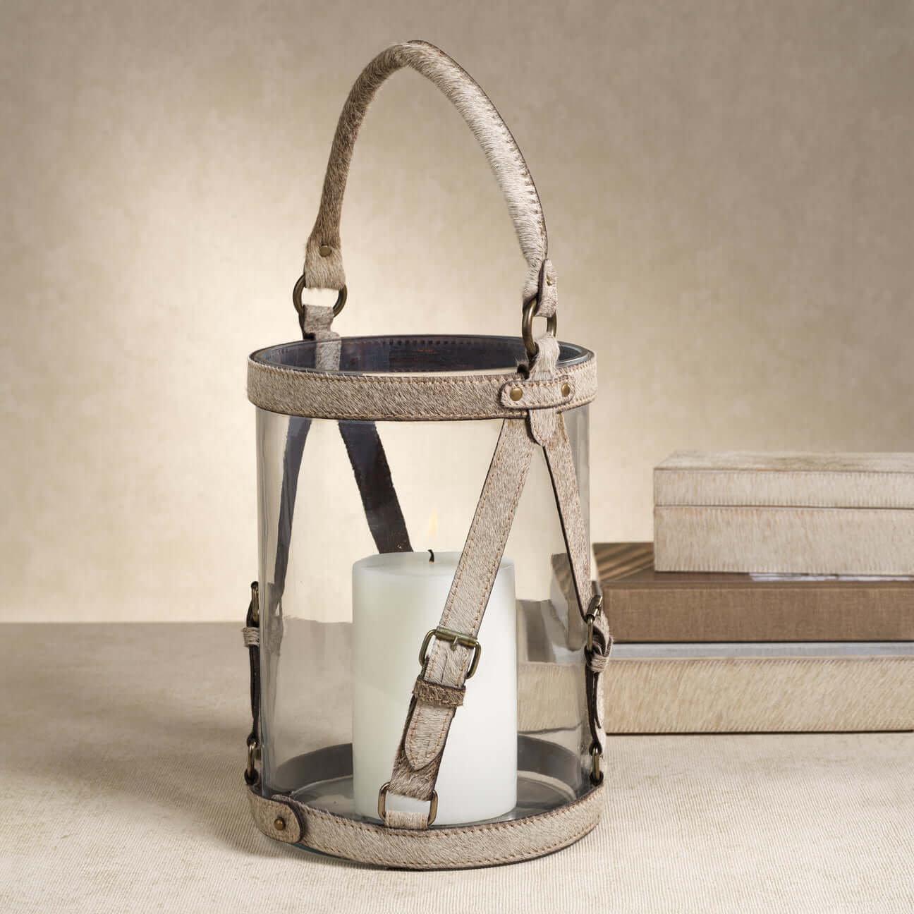St. Moritz Hair On Hide Leather Glass Hurricane / Ice Bucket - Ice Bucket by Carlyle Avenue