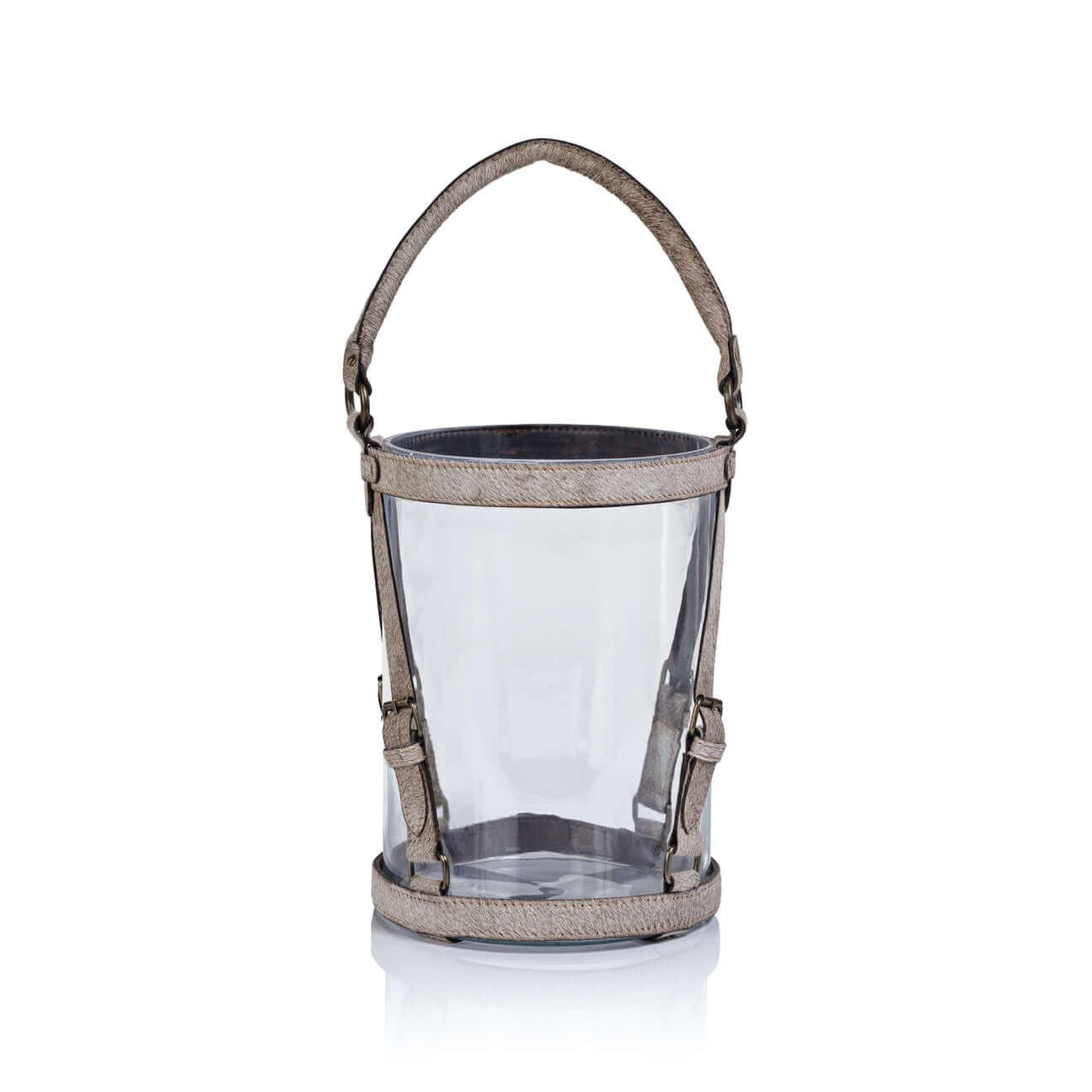 St. Moritz Hair On Hide Leather Glass Hurricane / Ice Bucket - Ice Bucket by Carlyle Avenue