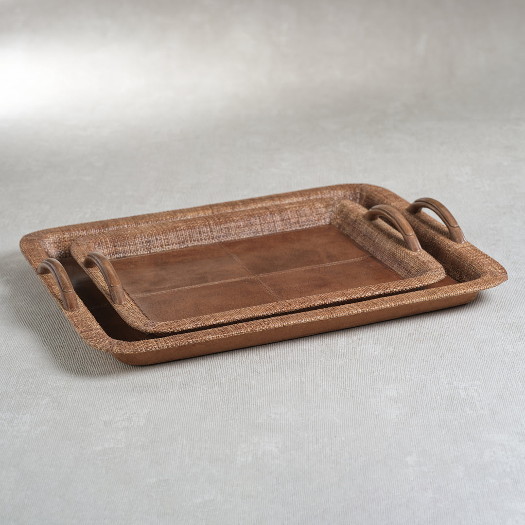 Rosso Leather and Raffia Serving Tray