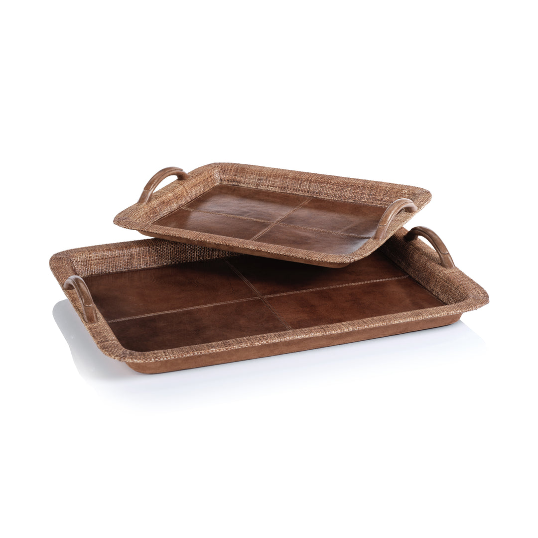 Rosso Leather and Raffia Serving Tray