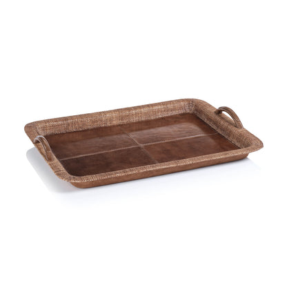 Rosso Leather and Raffia Serving Tray - Decorative Trays by Carlyle Avenue