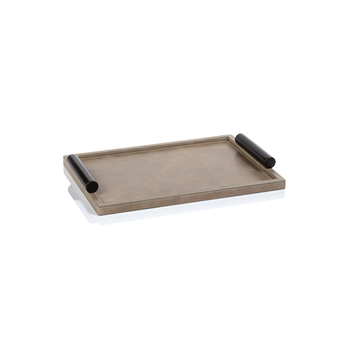 Bellecôte Rectangular Serving Tray - Mink Leather with Metal Handles