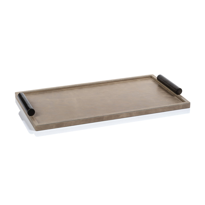 Bellecôte Rectangular Serving Tray - Mink Leather with Metal Handles