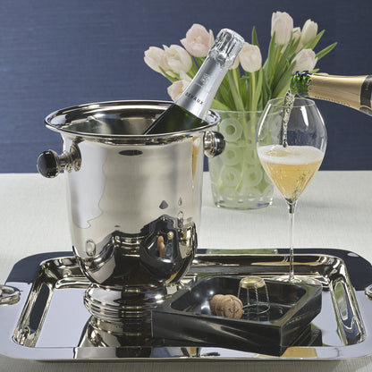 Duval Brass Champagne Bucket - Polished Nickel and Black Stone - Barware by Carlyle Avenue