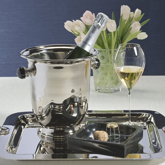 Duval Brass Champagne Bucket - Polished Nickel and Black Stone - Barware by Carlyle Avenue
