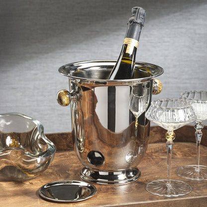 Duval Brass Champagne Bucket - Polished Nickel and Amber Stone - Barware by Carlyle Avenue