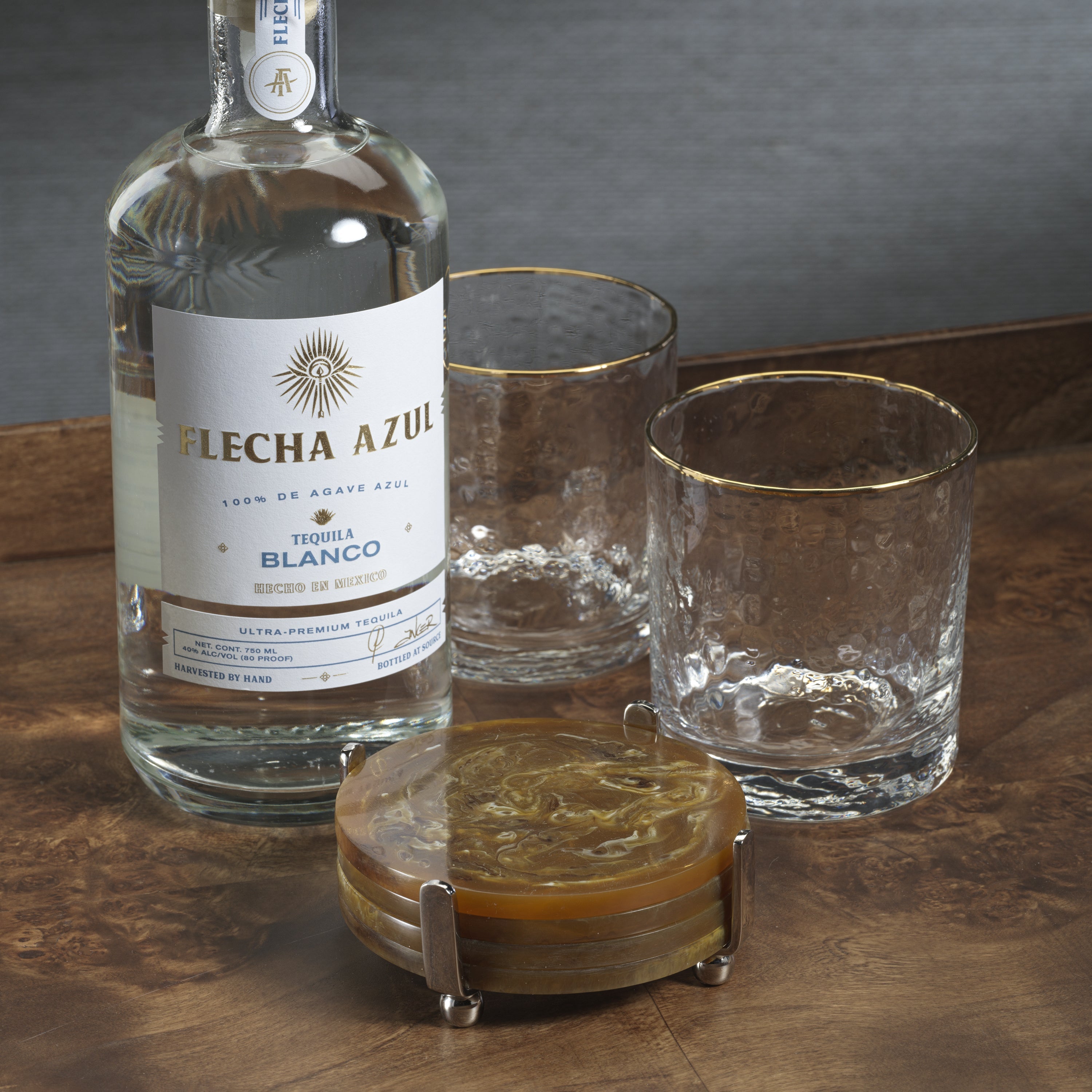 Spiga Coasters Set on Stand - Nickel & Amber - Barware by Carlyle Avenue