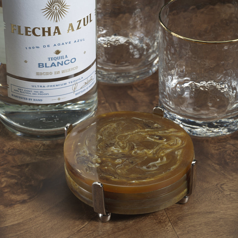 Spiga Coasters Set on Stand - Nickel & Amber - Barware by Carlyle Avenue