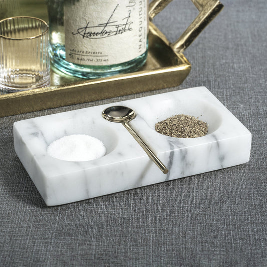 Marble Salt and Pepper Dish with Spoon - White - Kitchenware by Carlyle Avenue