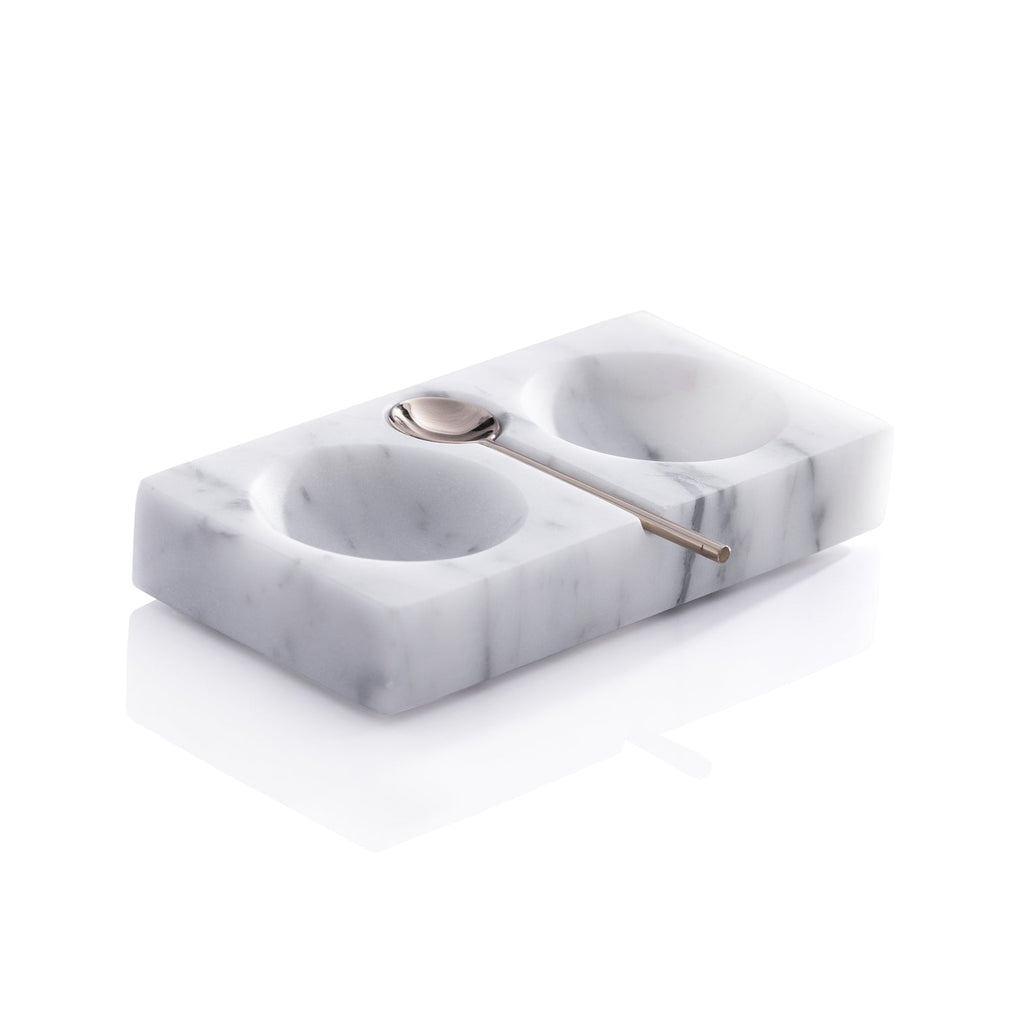 Marble Salt and Pepper Dish with Spoon - White - Kitchenware by Carlyle Avenue