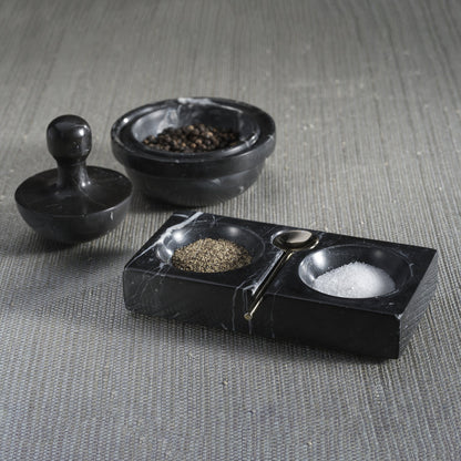 Marble Salt and Pepper Dish with Spoon - Black